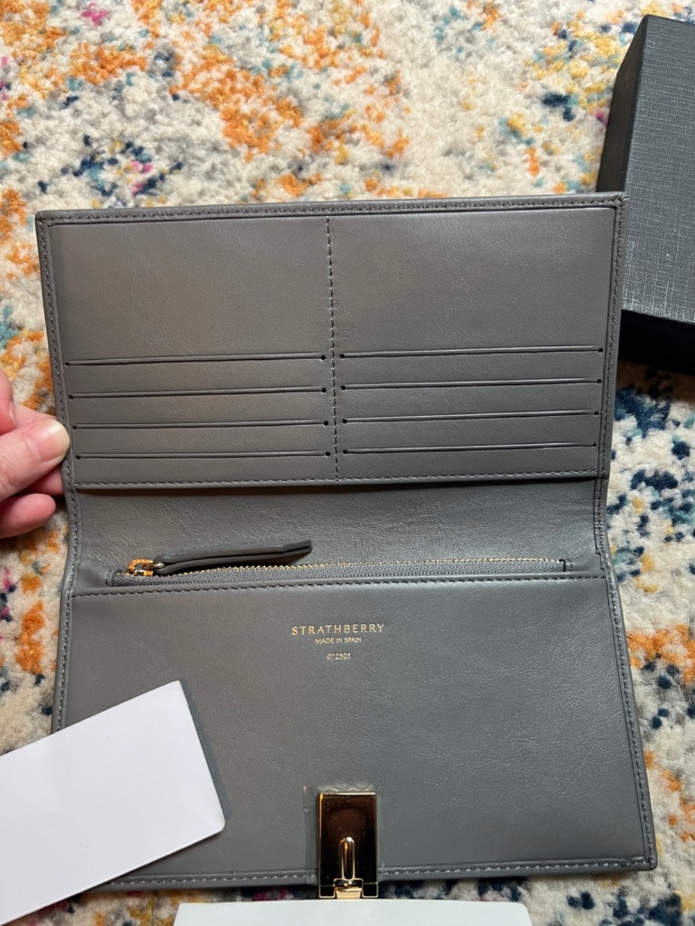 NWT Strathberry Grey Leather Wallet with Gold Bar Hardware - Picture 5 of 5